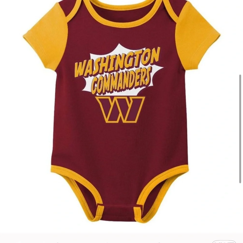 Washington Commanders Redskins Burgundy Gold Infant 3 pack Onesies 3-6 Months